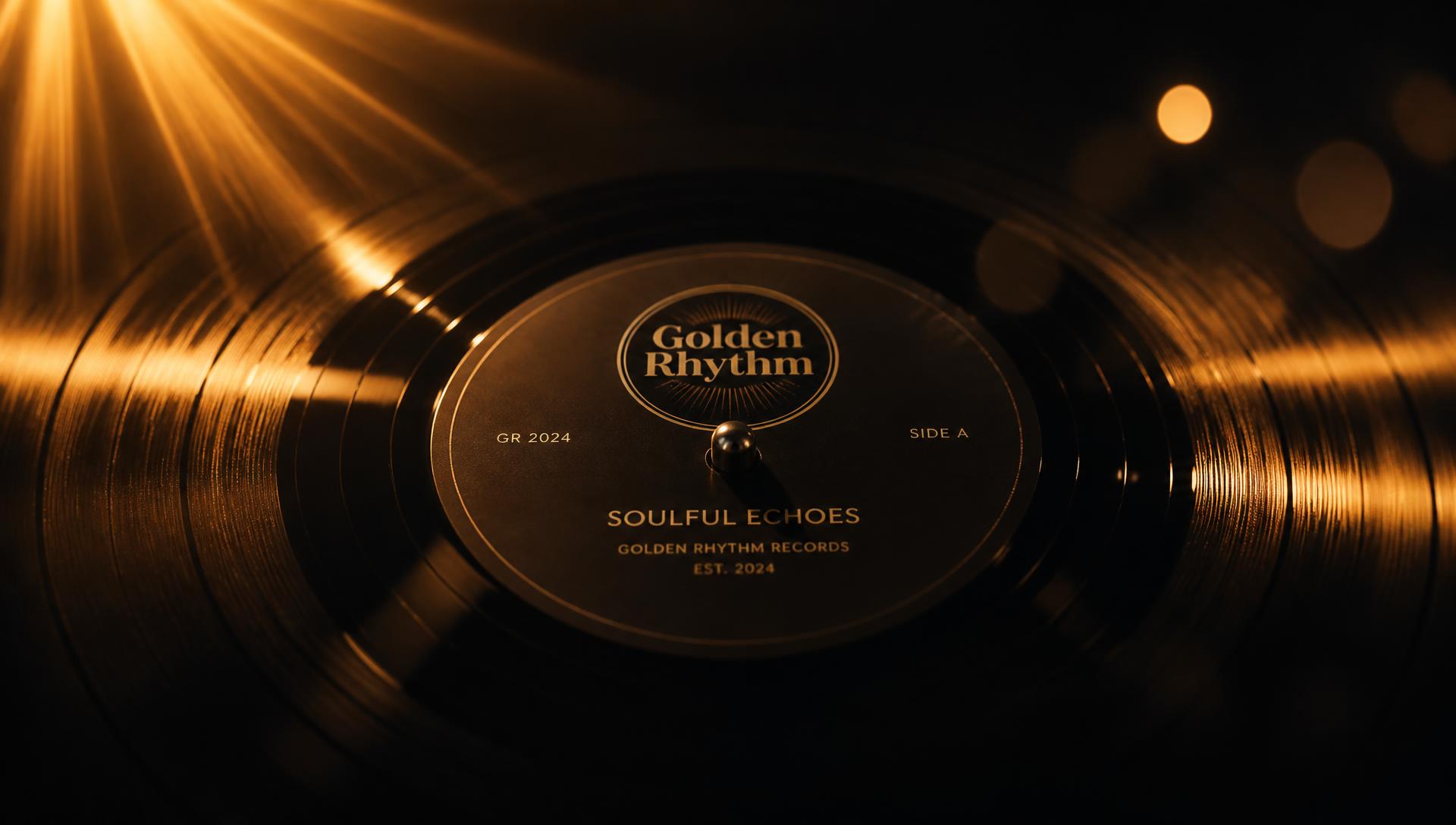 Disque vinyle tournant sous une lumière dorée